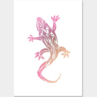 Pink Tribal Tattoo Gecko Posters and Art